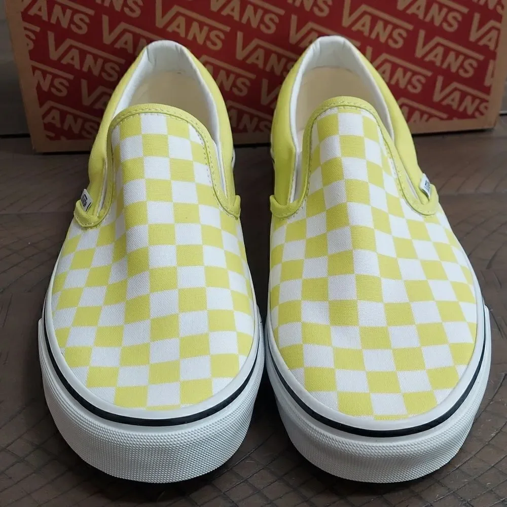 Vans Classic Slip-on Color Theory Highlighter Yellow Checker Sneakers NIB